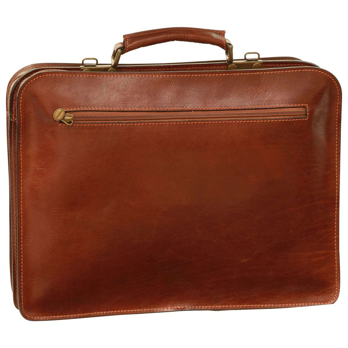 Leather Briefcase with belt straps - Brown-1