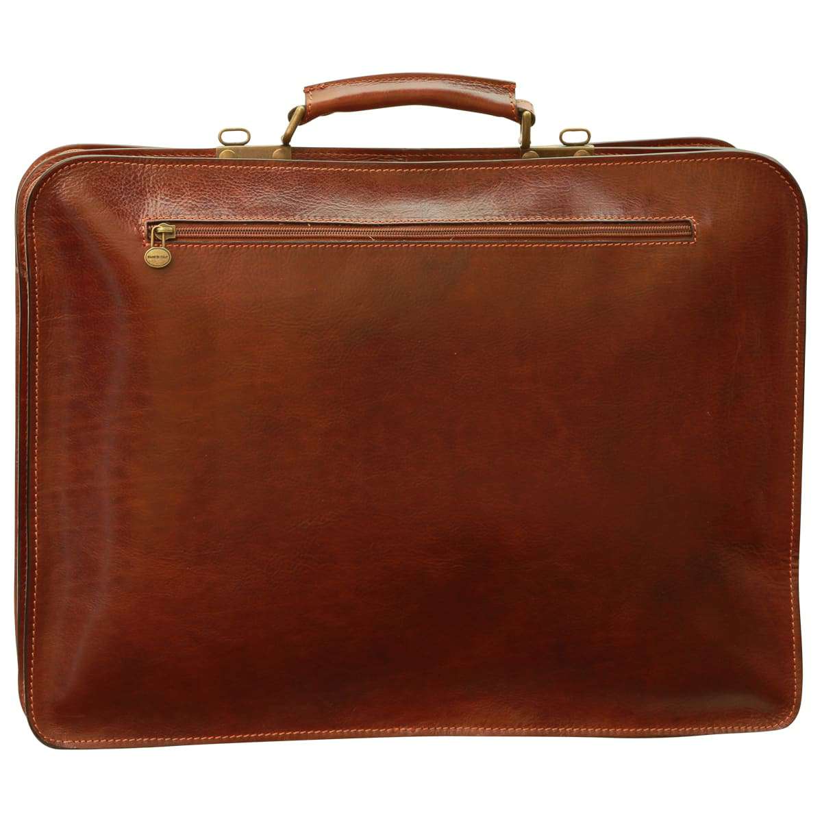 Leather Briefcase with front pockets (magnetic lock) - Brown-1
