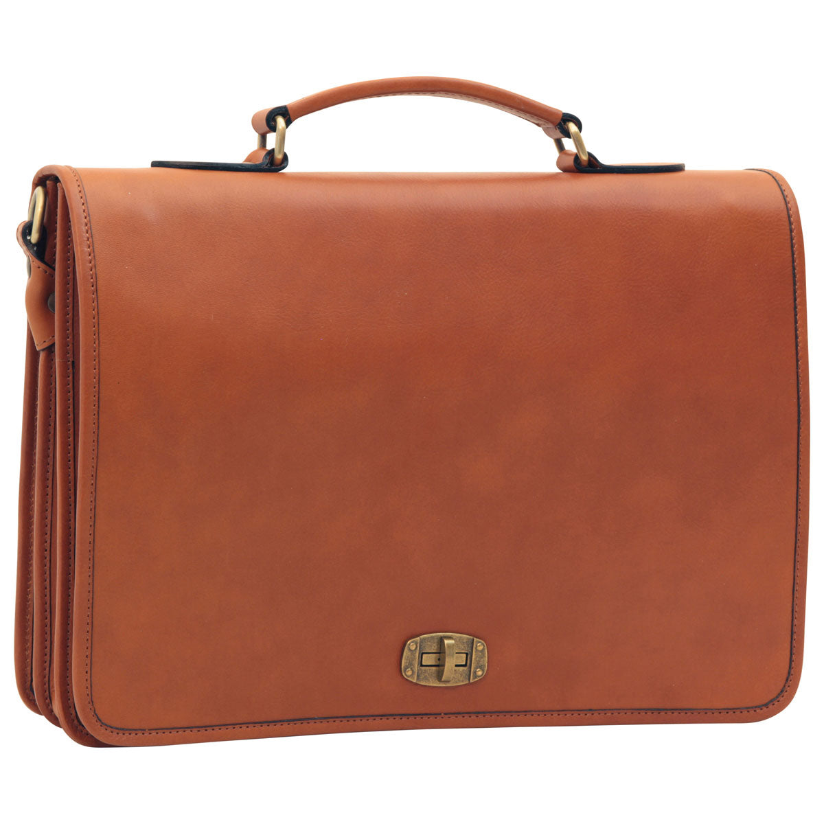 Cowhide Leather Full length Flap Briefcase - Brown Colonial-0