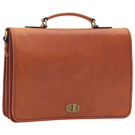 Cowhide Leather Full length Flap Briefcase - Brown Colonial-0