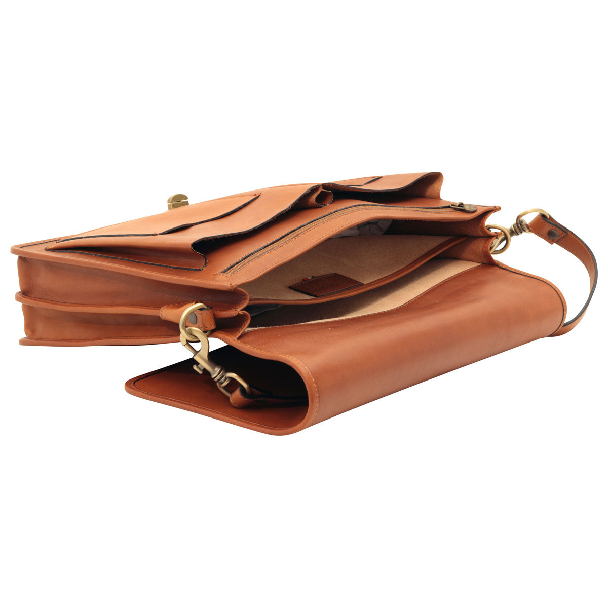 Cowhide Leather Full length Flap Briefcase - Brown Colonial-1