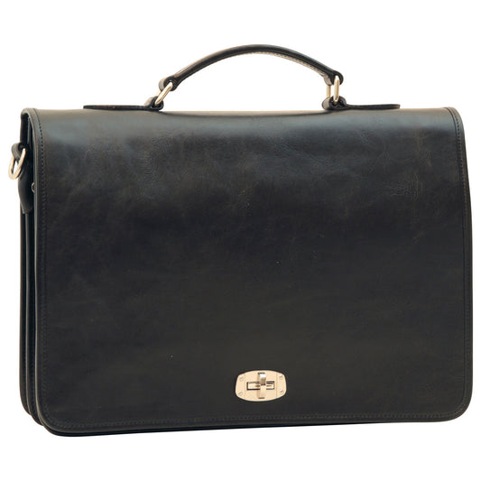 Cowhide Leather Full length Flap Briefcase - Black-0