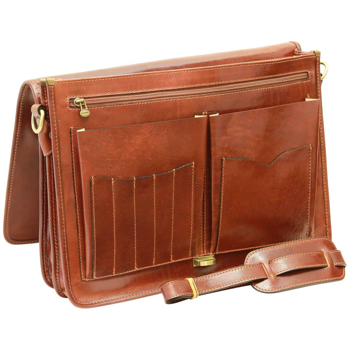 Cowhide Leather Full length Flap Briefcase - Brown-1