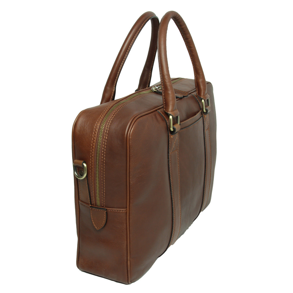 Soft Calfskin Leather Briefcase - chestnut-1
