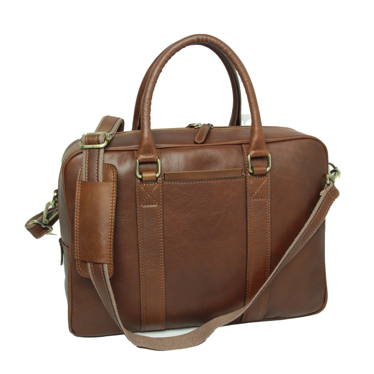 Soft Calfskin Leather Briefcase - chestnut-0