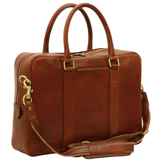 Soft Calfskin Leather Briefcase - Mahogany Brown-0