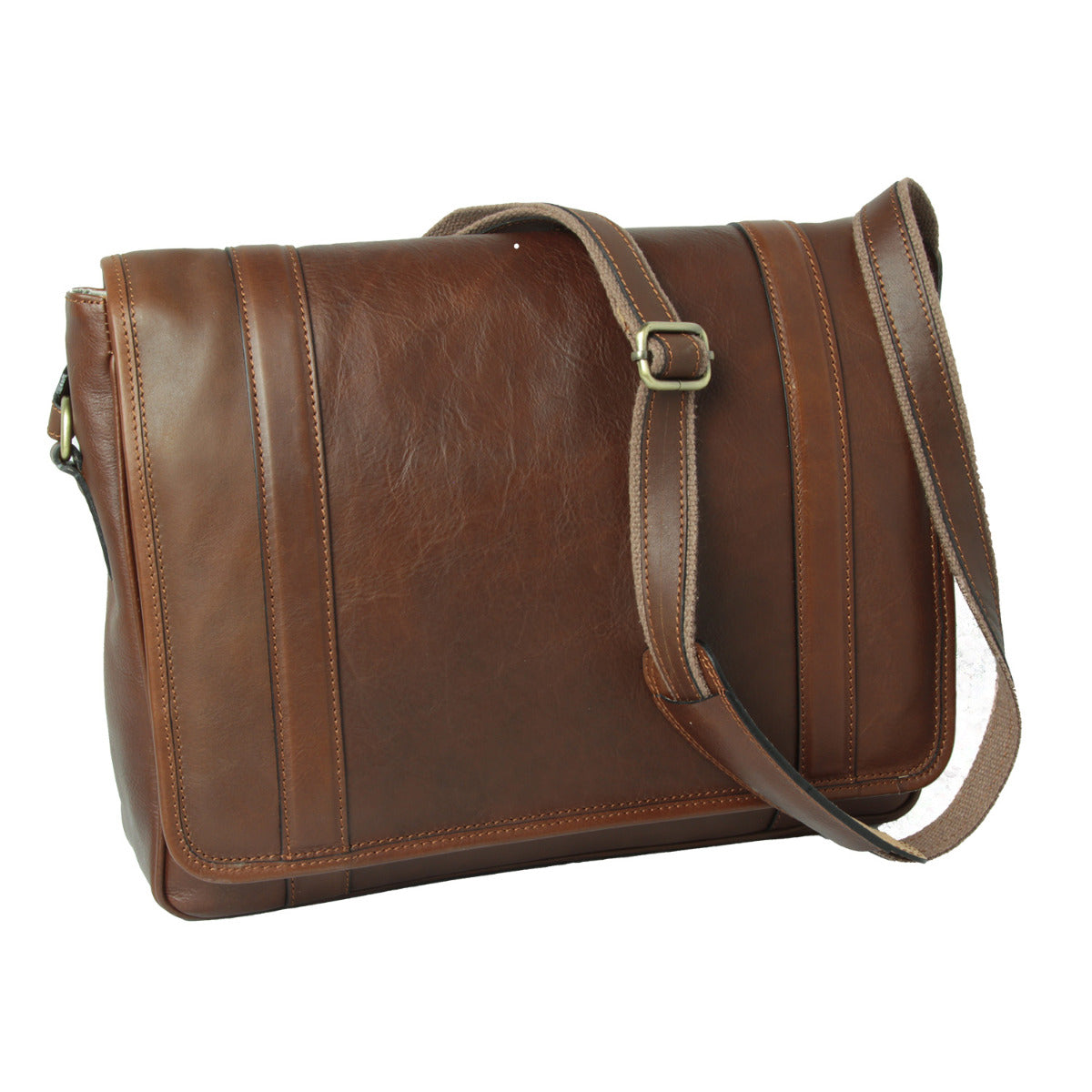 Soft Calfskin Leather Messenger Bag - Chestnut-1