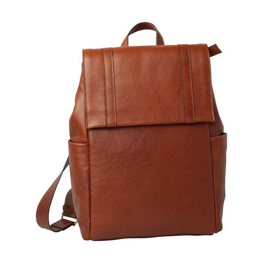 Soft Calfskin Leather Laptop Backpack with backside troller strap -TEAK-0