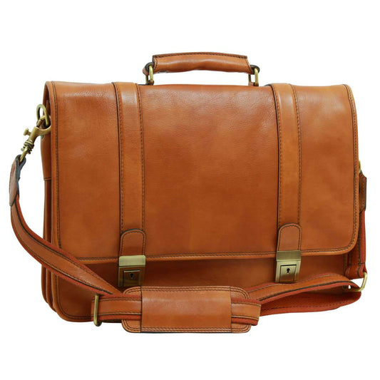 Soft Calfskin Leather Briefcase with shoulder strap - Gold-0