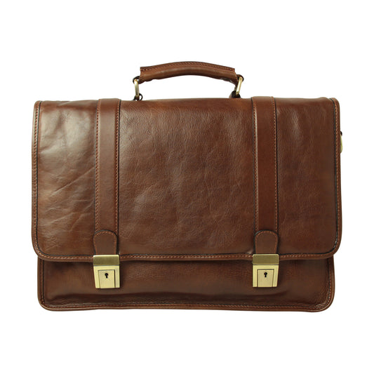 Calfskin Leather Briefcase-Chestnut-0
