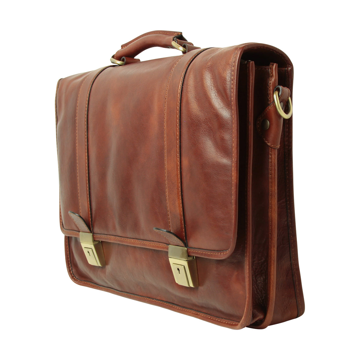 Soft Calfskin Leather Briefcase with shoulder strap - Mahogany Brown-1