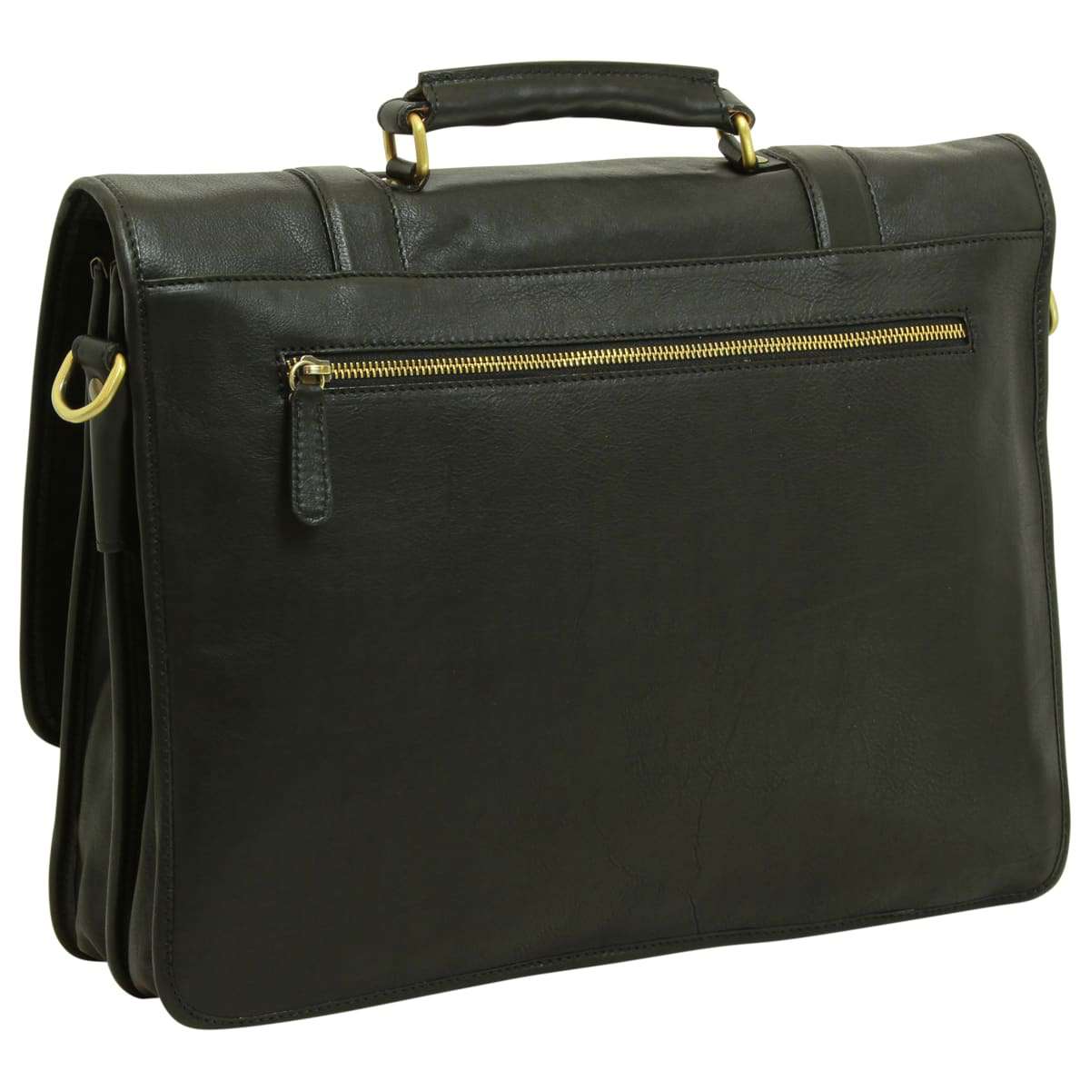 Soft Calfskin Leather Briefcase with shoulder strap - Black-1