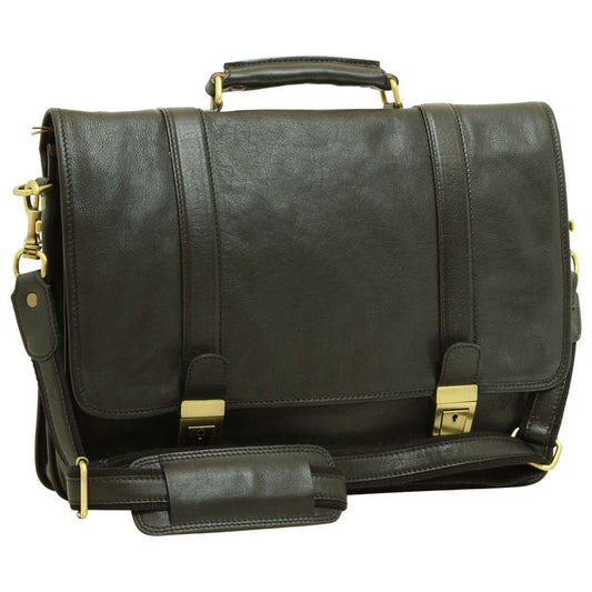 Soft Calfskin Leather Briefcase with shoulder strap - Black-0