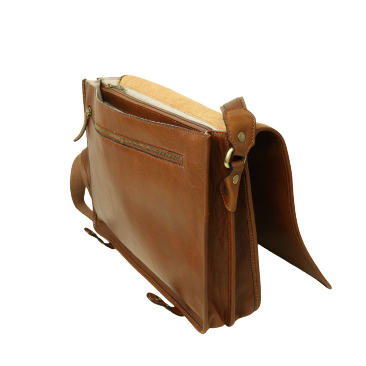 Calfskin Leather Messenger Bag-Chestnut-1