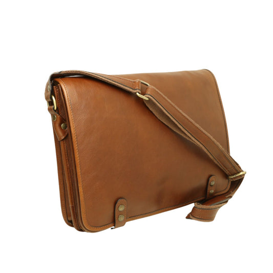 Calfskin Leather Messenger Bag-Chestnut-0