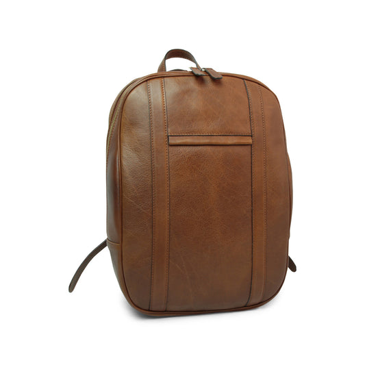 Soft Calfskin Leather Laptop Backpack with backside troller strap -Chestnut-0
