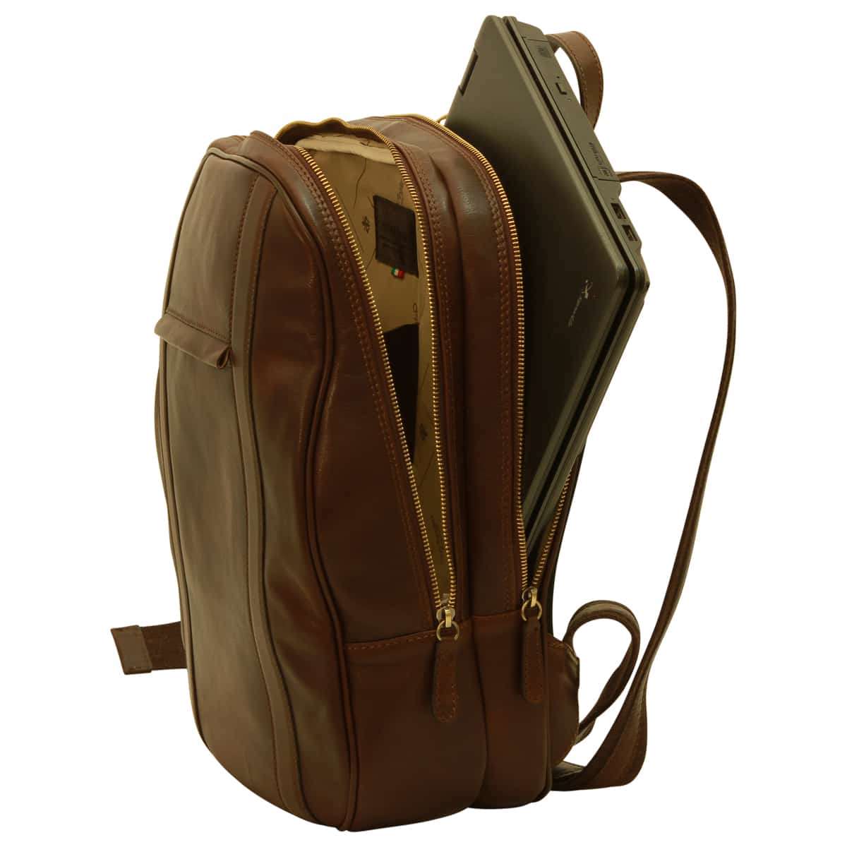 Soft Calfskin Leather Laptop Backpack - Dark Brown-1