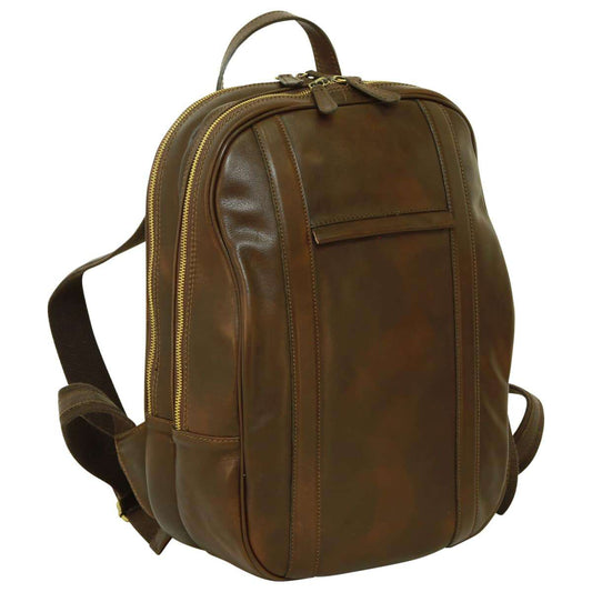 Soft Calfskin Leather Laptop Backpack - Dark Brown-0