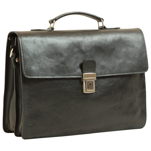 Leather Laptop Briefcase - Black-0