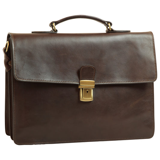 Leather Laptop Briefcase - Dark Brown-0