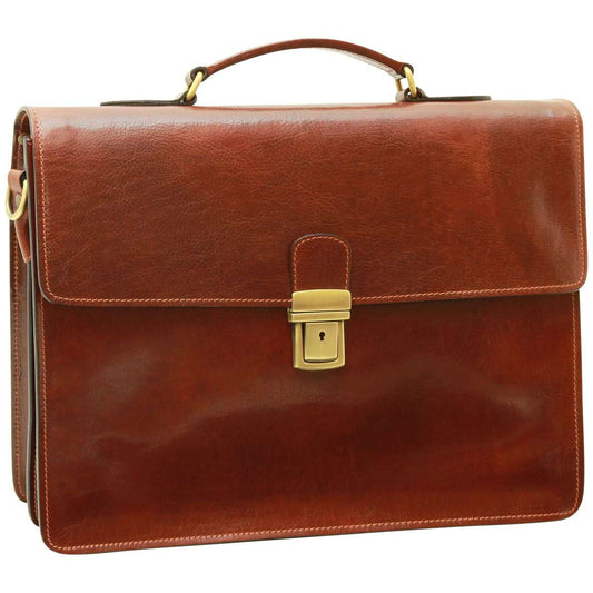 Leather Laptop Briefcase - Brown-0