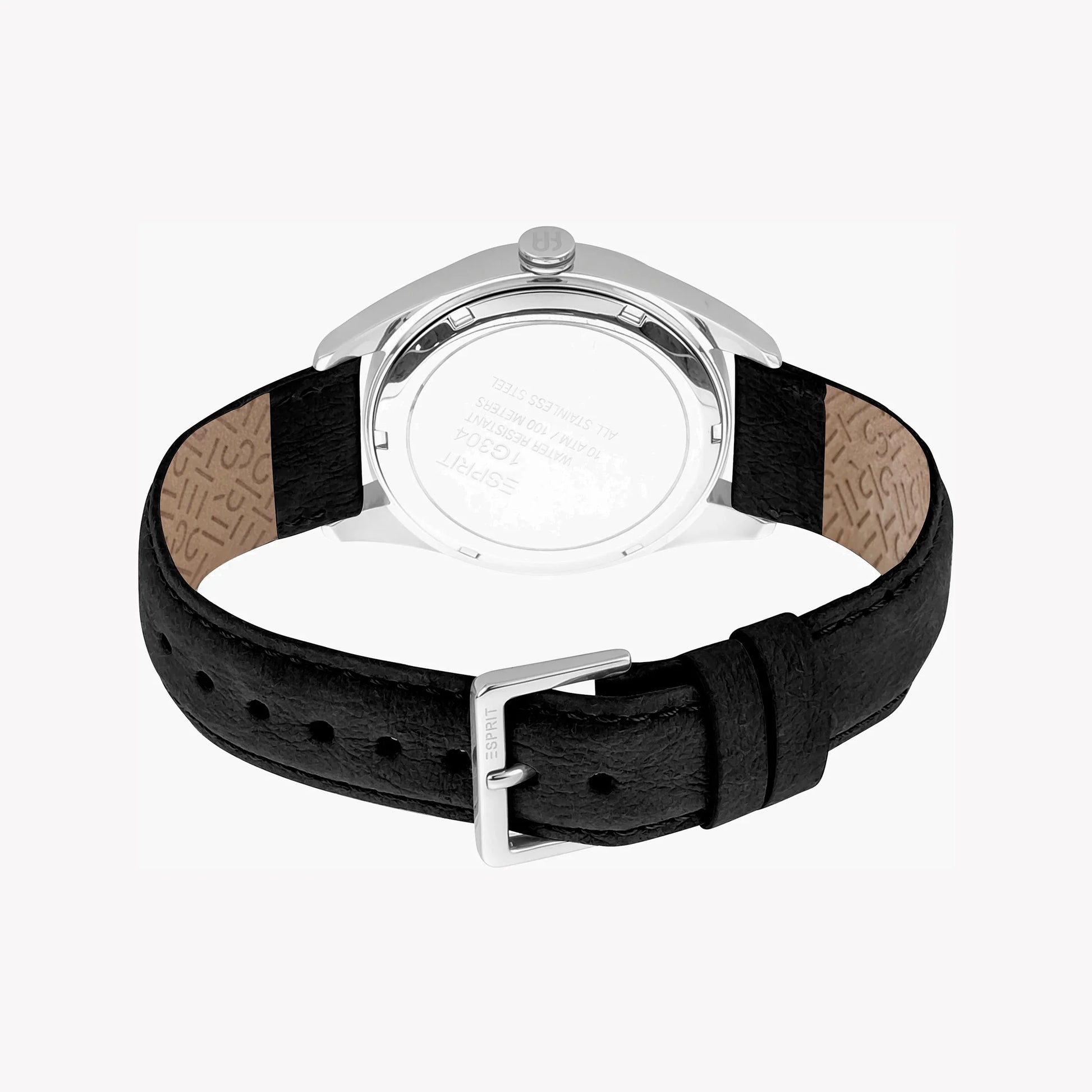 Esprit Men's Silver Dial Watch, Black Leather Band | ES1G004M0075-2