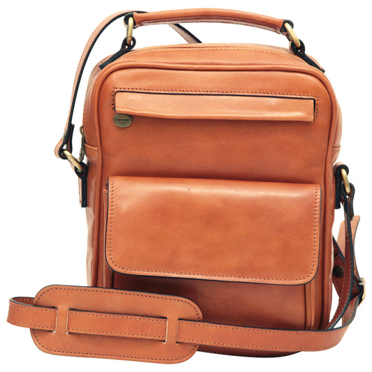 Leather Shoulder Bag with front pocket - Brown Colonial-0