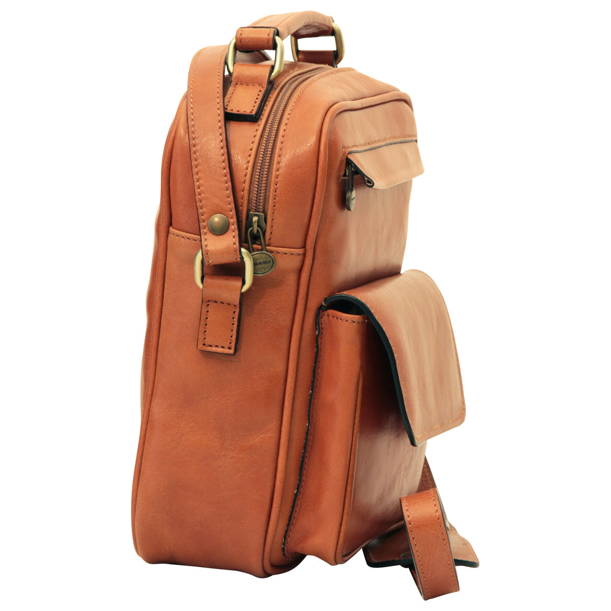 Leather Shoulder Bag with front pocket - Brown Colonial-1