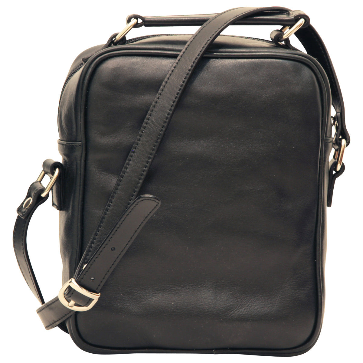 Leather Shoulder Bag with front pocket - Black-1
