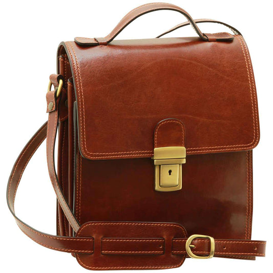 Leather Cross Body Satchel Bag - Brown-0