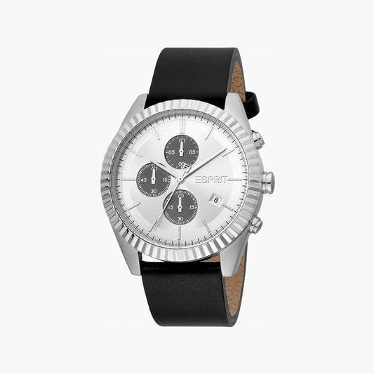Esprit Men's Black Leather Watch, Silver Dial | ES1G211M0035-0