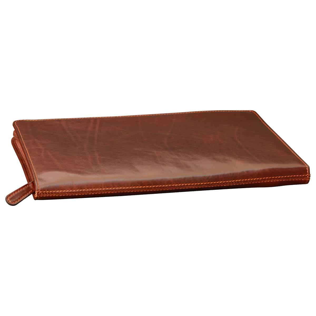 Leather Round Zipper Folder - Brown-1