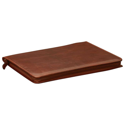 Leather Round Zipper Folder - Brown-0
