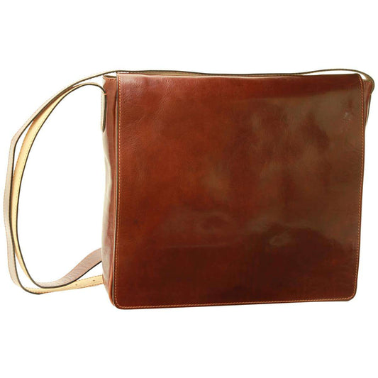 Cowhide Leather Messenger Bag - Brown-0