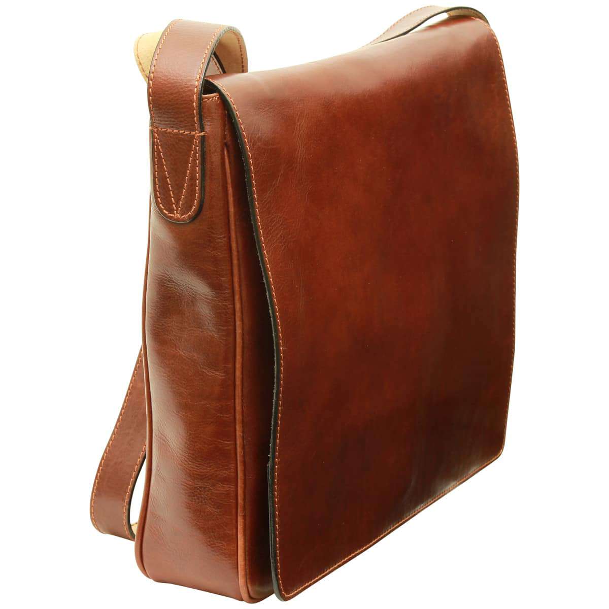 Cowhide Leather Messenger Bag - Brown-1