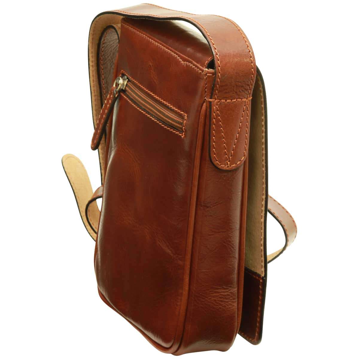 Cowhide leather cross body bag - Brown-1