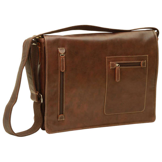 Oiled Calfskin Leather Messenger Bag - Chestnut-0