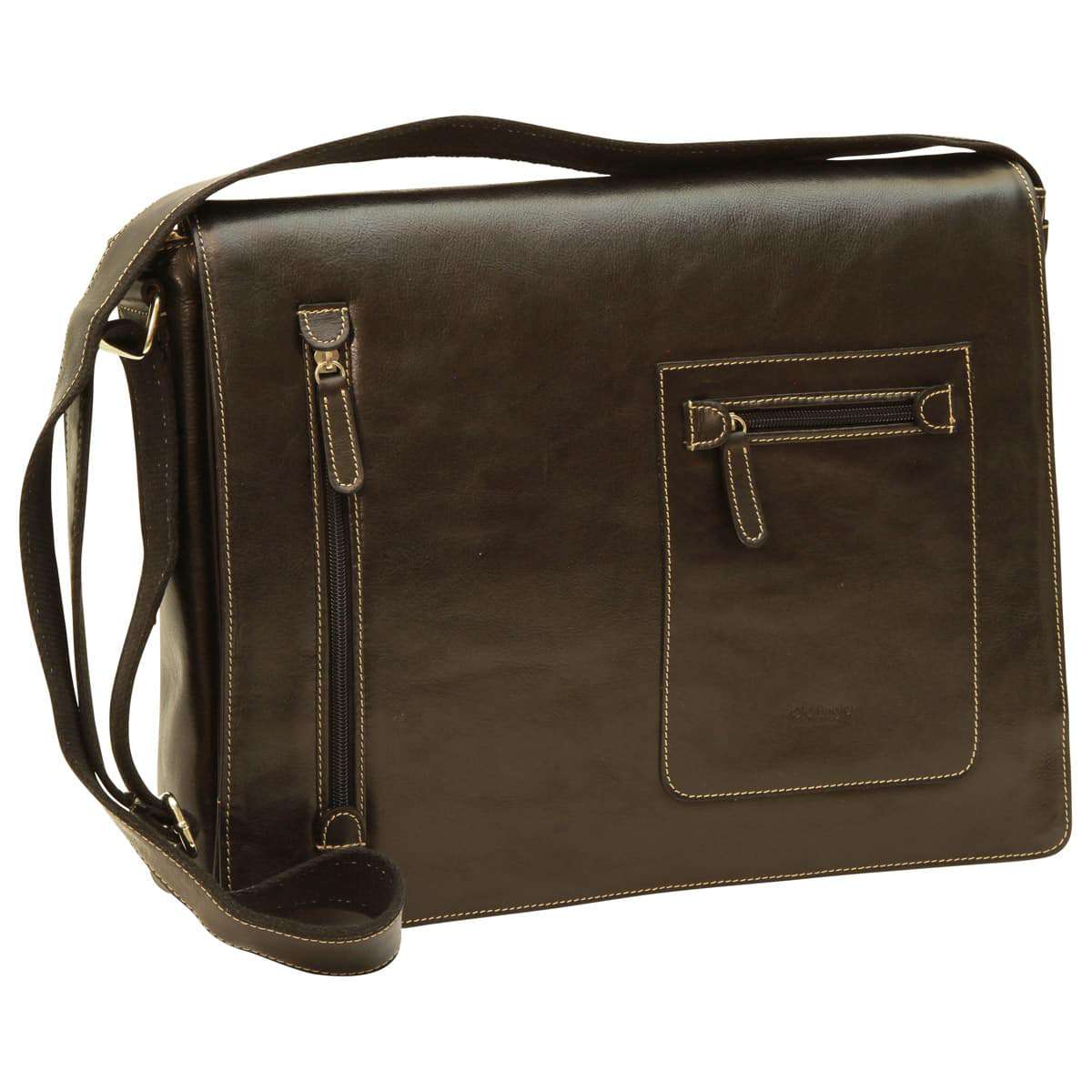 Calfskin leather messenger bag - Black-0