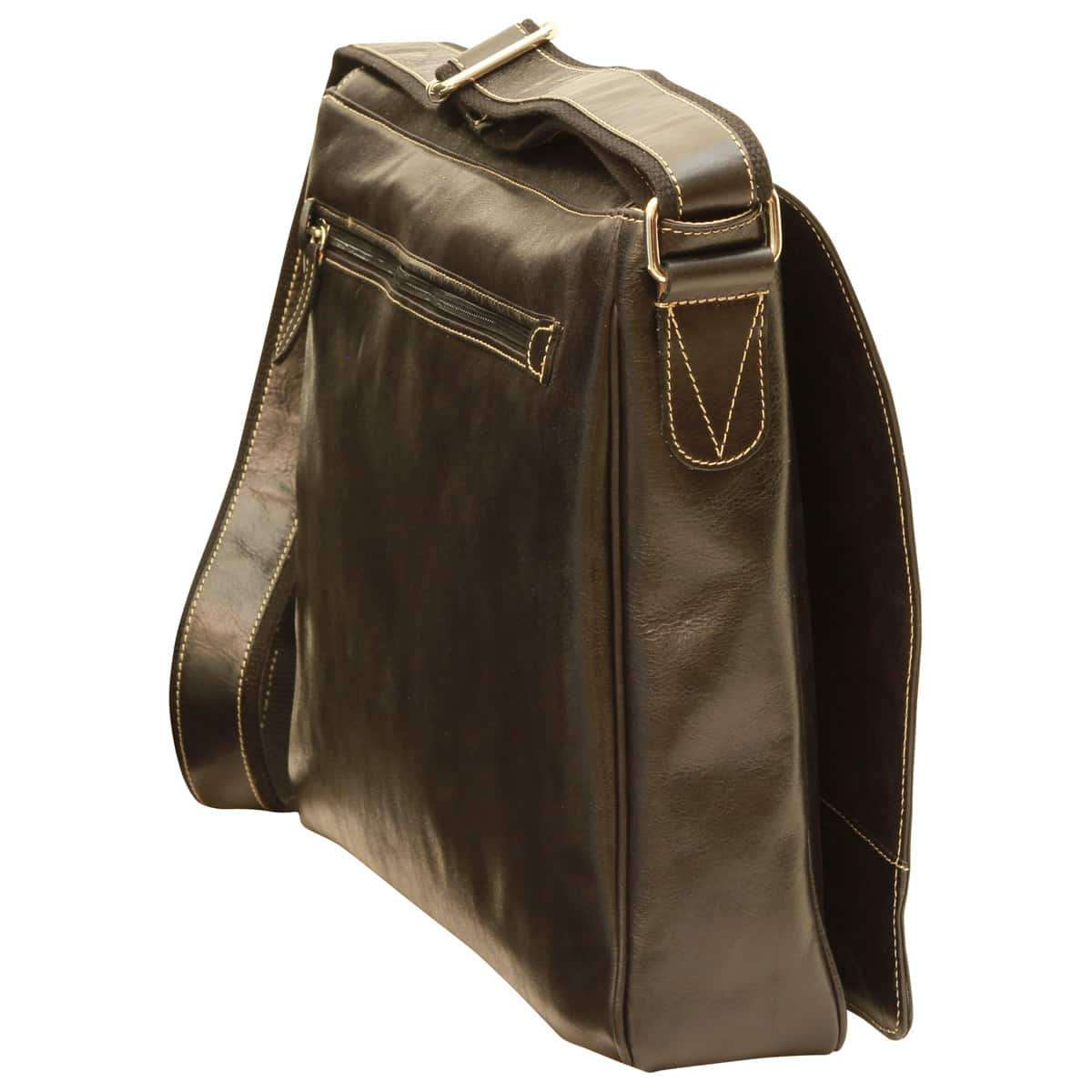 Calfskin leather messenger bag - Black-1