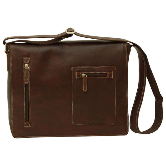 Oiled Calfskin leather messenger bag - Dark Brown-0
