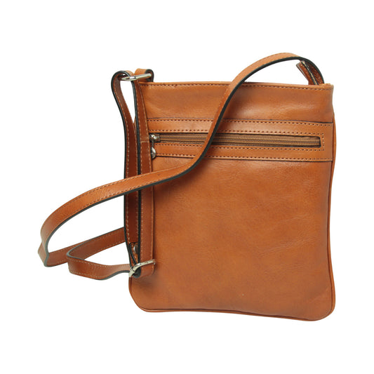Leather Cross Body Bag with zip pocket - Brown-0