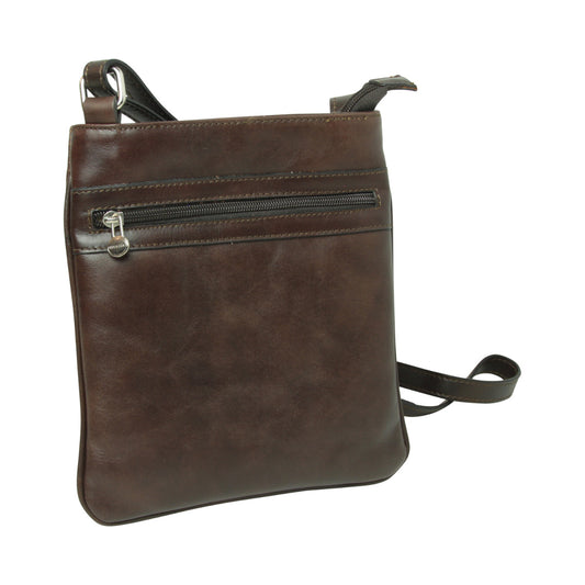 Leather Cross Body Bag with zip pocket - Brown-0