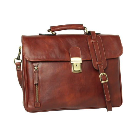 Full grain leather briefcase - Mahogany Brown-0