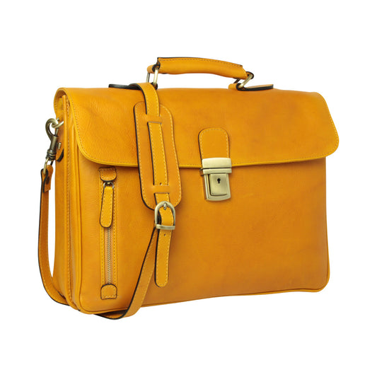 Full grain leather briefcase - yellow ocher-0