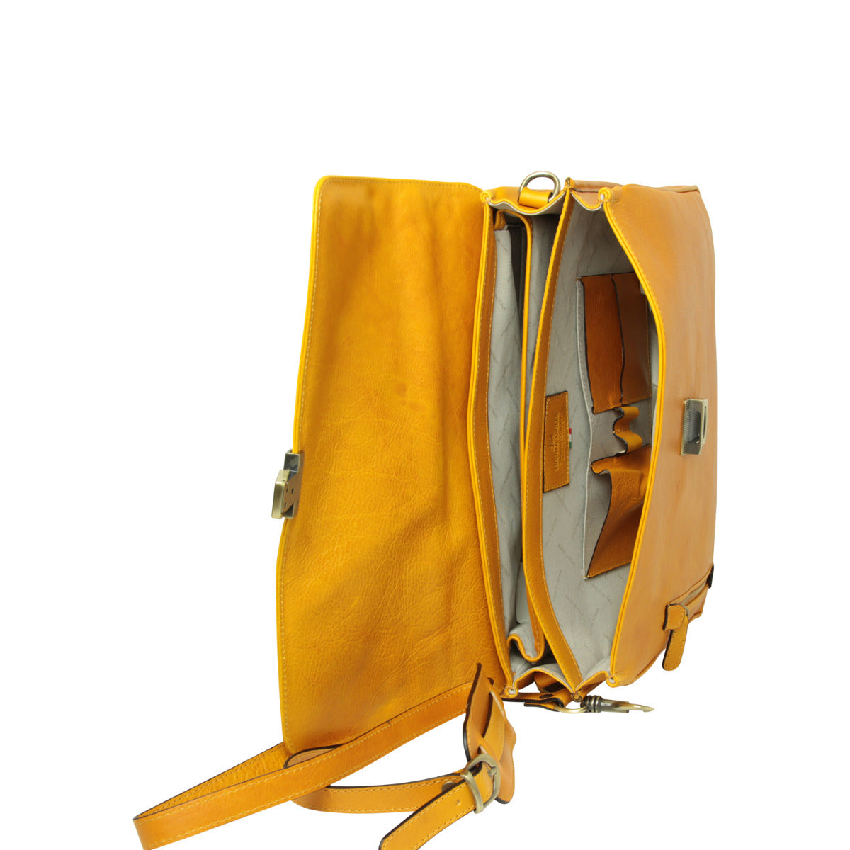 Full grain leather briefcase - yellow ocher-1