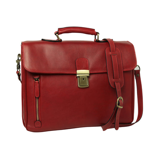 Full grain leather briefcase - red-0