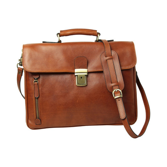 Full grain leather briefcase - teak-0
