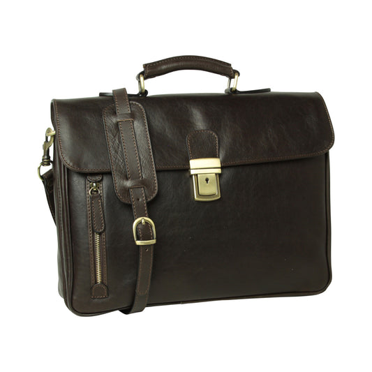 Full grain leather briefcase - dark brown-0