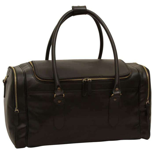 Round Metal Zip Leather Travel Bag - Black-0