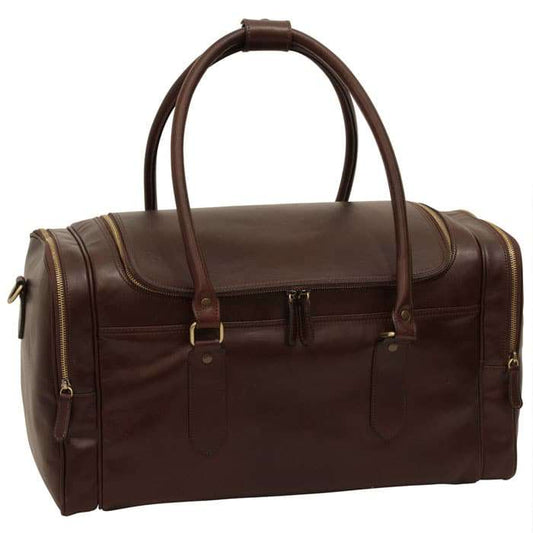 Round Metal Zip Leather Travel Bag - Dark Brown-0